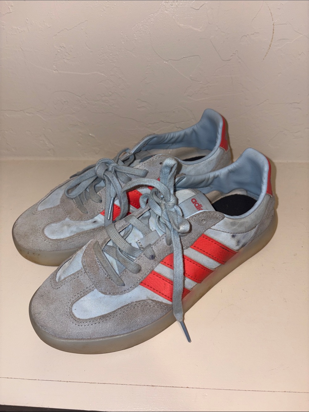 adidas Women’s Athletic Sneakers in Light Gray with Red Stripes